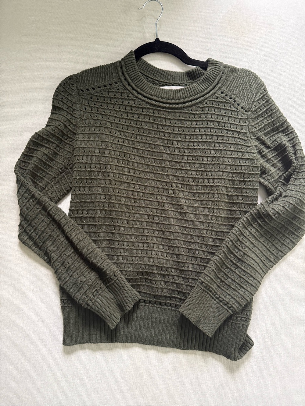 LOFT Olive Green Crewneck Textured Knit Sweater